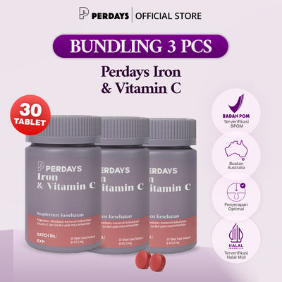 (HALAL) Perdays Pregnancy Iron & Vitamin C 30 Tablet (Bundling 3 Botol) Halal BPOM TGA Made In Australia