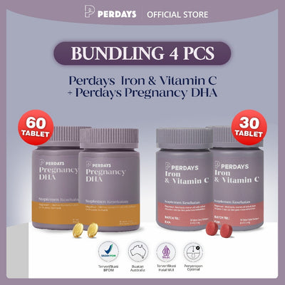 (HALAL) Perdays Pregnancy DHA 60 Soft Capsul + Perdays Pregnancy Iron & Vitamin C 30 Tablet (Isi 4 pcs)
