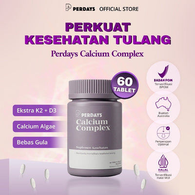 (HALAL) Perdays Calcium Complex Vitamin D3+ K2 BPOM TGA 60 Tablet Kalsium Active CAL Membantu Kekuatan Tulang & Gigi Osteoporosis