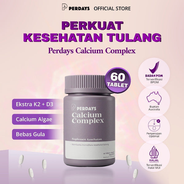 (HALAL) Perdays Calcium Complex Vitamin D3+ K2 BPOM TGA 60 Tablet Kalsium Active CAL Membantu Kekuatan Tulang & Gigi Osteoporosis