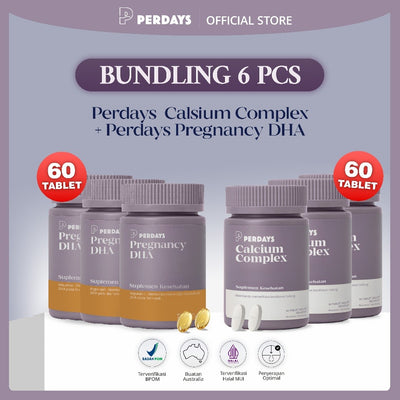 (HALAL) Perdays Pregnancy DHA 60 Soft Capsul + Perdays Calcium Complex Vitamin D3+ K2 60 Tablet  (Isi 6 pcs)