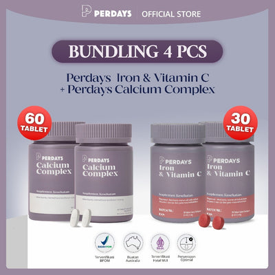 Perdays Pregnancy Iron & VC + Perdays Calcium Complex (Mix 4 Botol) Halal BPOM TGA Made In Australia