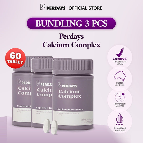 (HALAL) Perdays Calcium Complex  60 Tablet(Bundling 3 Botol) Kalsium Halal BPOM TGA Made In Australia