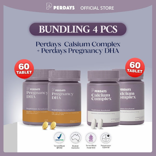 (HALAL) Perdays Pregnancy DHA 60 Soft Capsul + Perdays Calcium Complex Vitamin D3+ K2 (Isi 4 pcs)