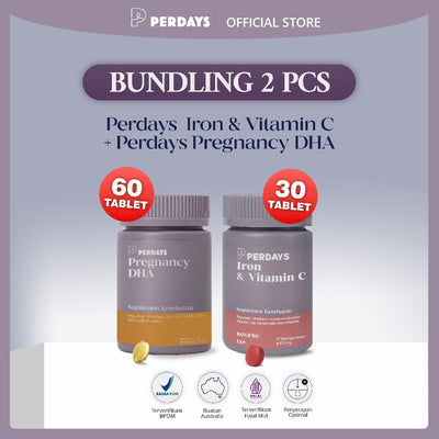 (HALAL) Perdays Pregnancy DHA 60 Soft Capsul + Perdays Pregnancy Iron & Vitamin C 30 Tablet (Isi 2 pcs)
